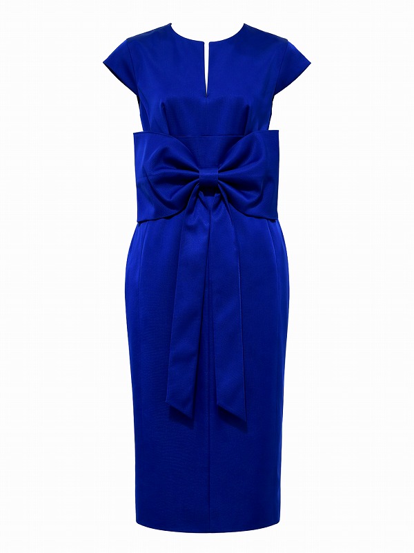 【新品DRESS 1907】ビッグリボンモチーフタイトミディアムドレス ブルー【KAREN MILLEN】